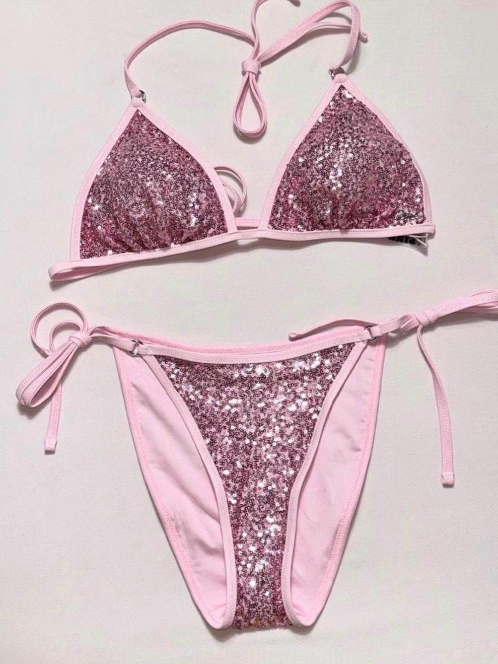 Victoria secret pink women Pink Sequin Triangle Bikini Set - Sparkle Swimwear